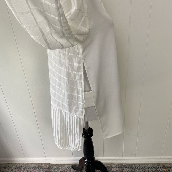 Desigual White Windowpane Ruffle Hem Side Cutout Tunic Top Semi Sheer Sz S - Picture 6 of 16